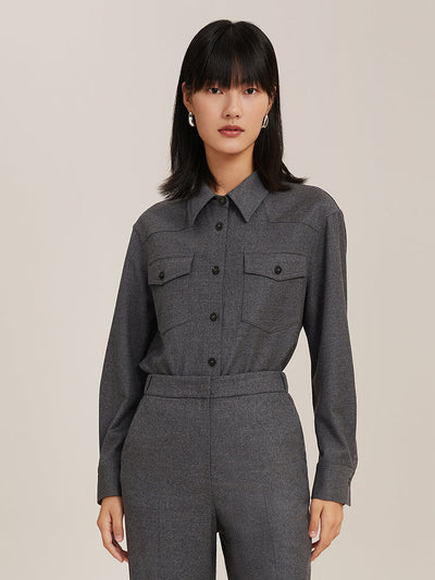 Grey Wool Shirt-Style Women Jacket