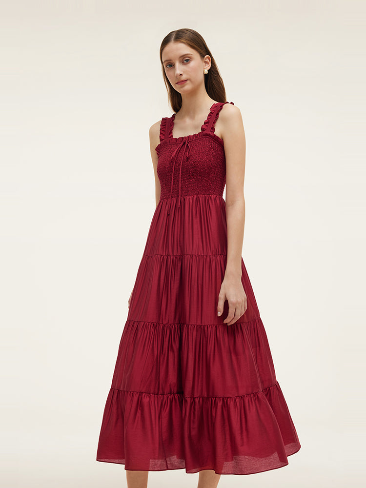 Tencel Ruffle Strap Women Maxi Dress