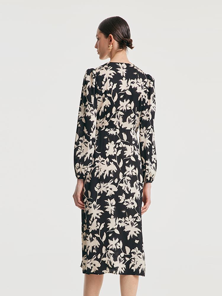 19 Momme Stretch Silk Printed Tea Break Midi Dress