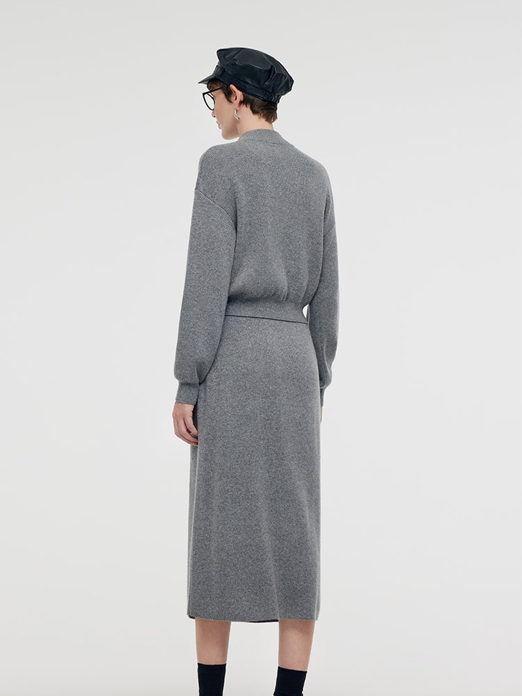 Cashmere Wool Blend Cardigan And Skirt Two-Piece Set