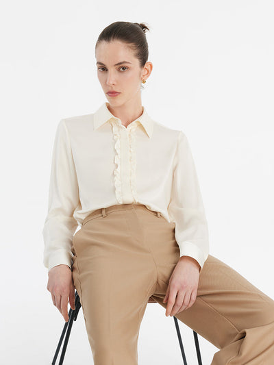 22 Momme Mulberry Silk Ruffle Women Shirt