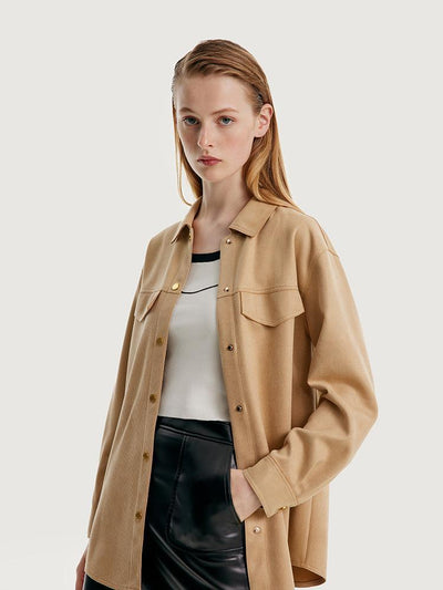 Faux Suede Women Jacket With Leather Belt