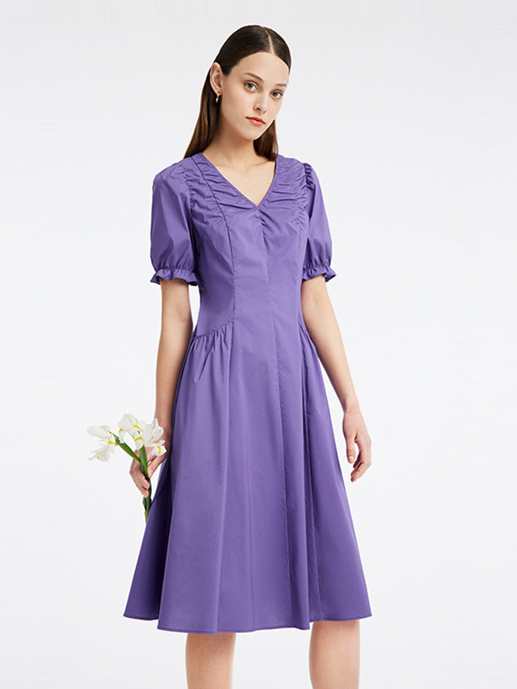 Gathered Waist Cotton Midi Dress