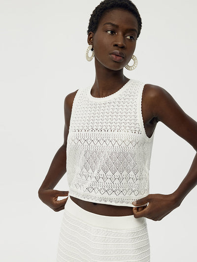 Cotton Openwork Tank Top And Pants Two-Piece Set