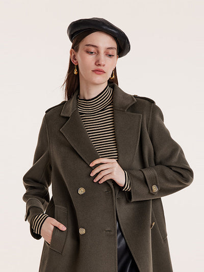 Mid-Length Notched Lapel Double-Faced Wool Women Coat