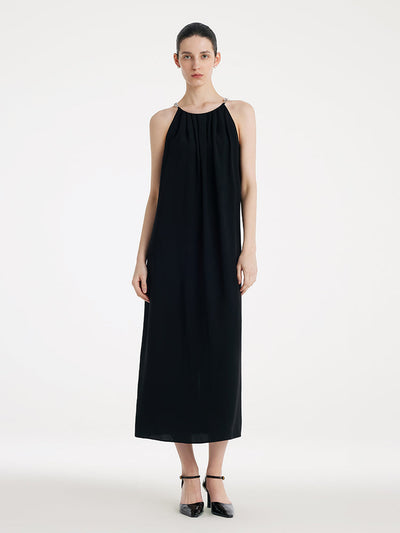 Triacetate Women Maxi Dress With Detachable Chains And Belt