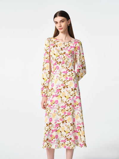 19 Momme Mulberry Silk Floral Printed Women Midi Dress