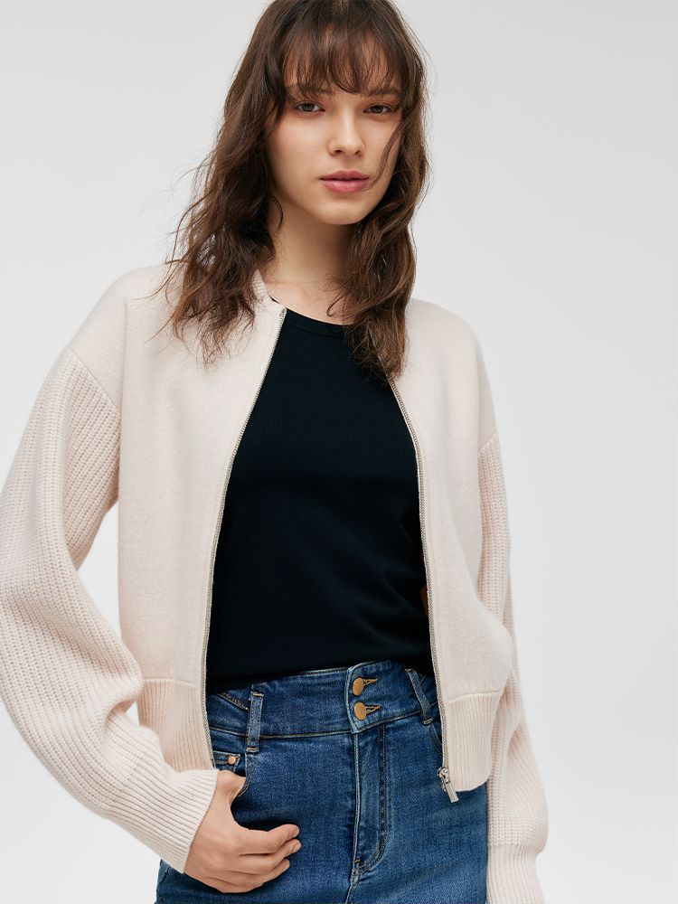 Wool Collarless Zip-Up Women Jacket