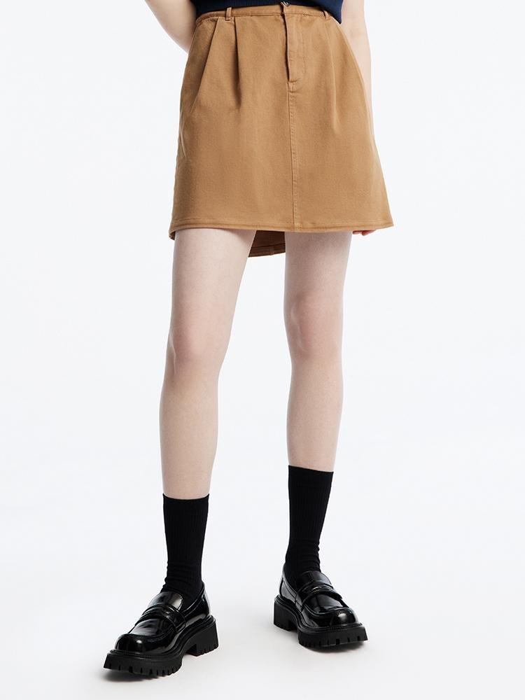 Camel A-Line Mini Skirt With Belt