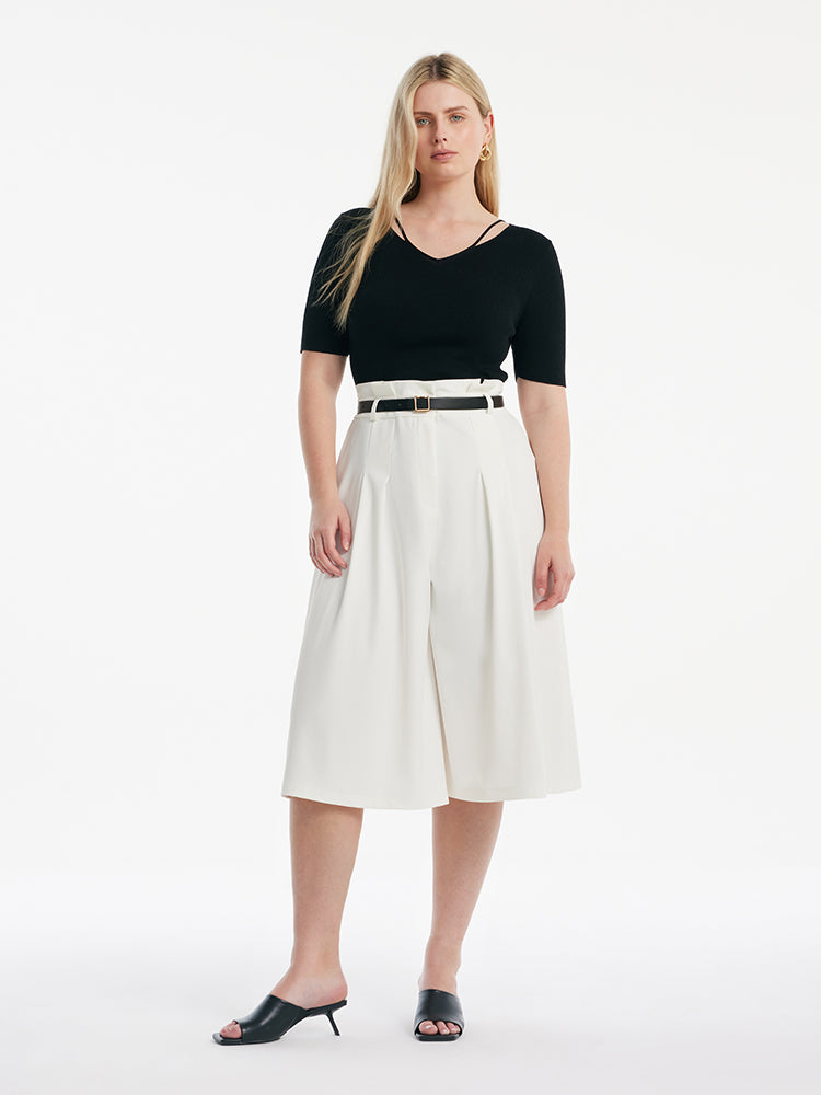 High-Waisted Mid-Calf Women Wide Leg Pants