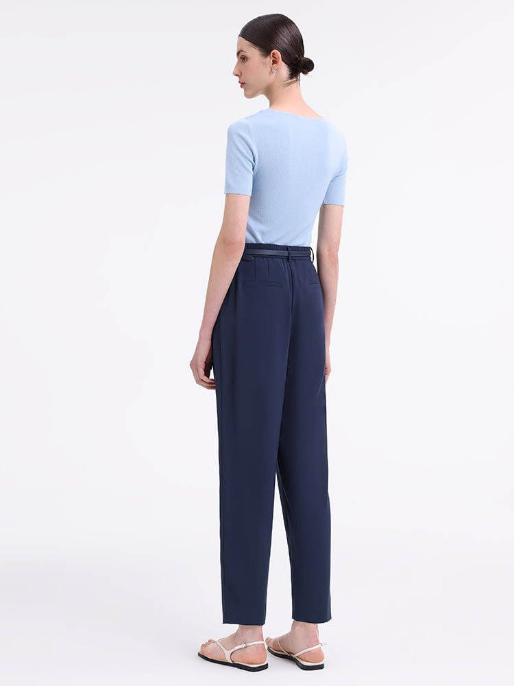 Triacetate Tapered Pants With Belt And Silk Scarf