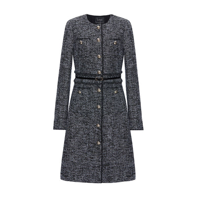 Round Neck Tweed Dress With Belt