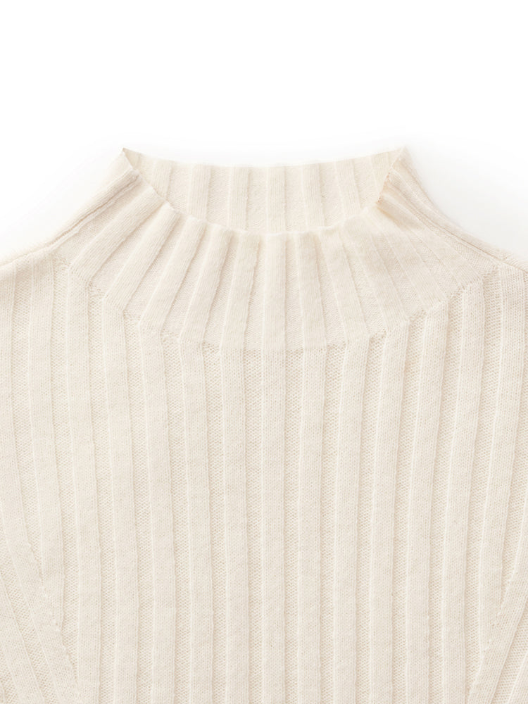 Machine Washable Wool Mock Neck Women Sweater