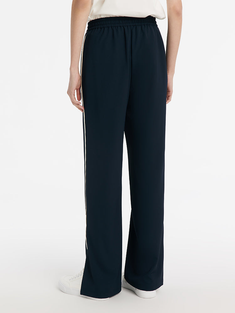 Contrast Trim Straight Women Pants With Elastic Waistband