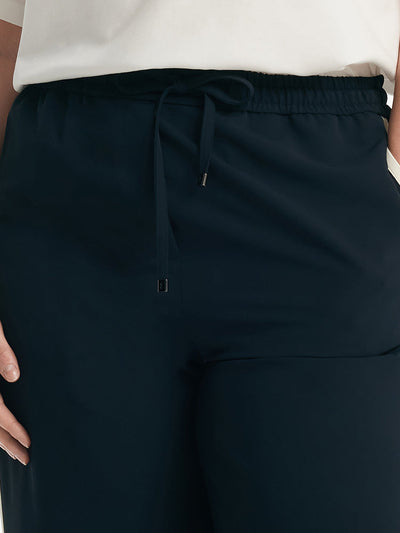 Contrast Trim Straight Women Pants With Elastic Waistband