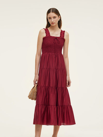 Tencel Ruffle Strap Women Maxi Dress