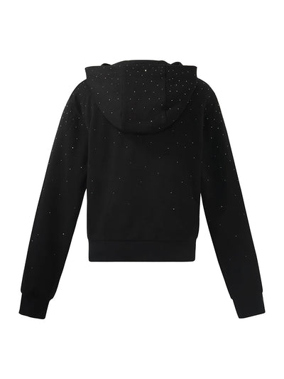 Rhinestone Knitted Women Crop Zip Hoodie