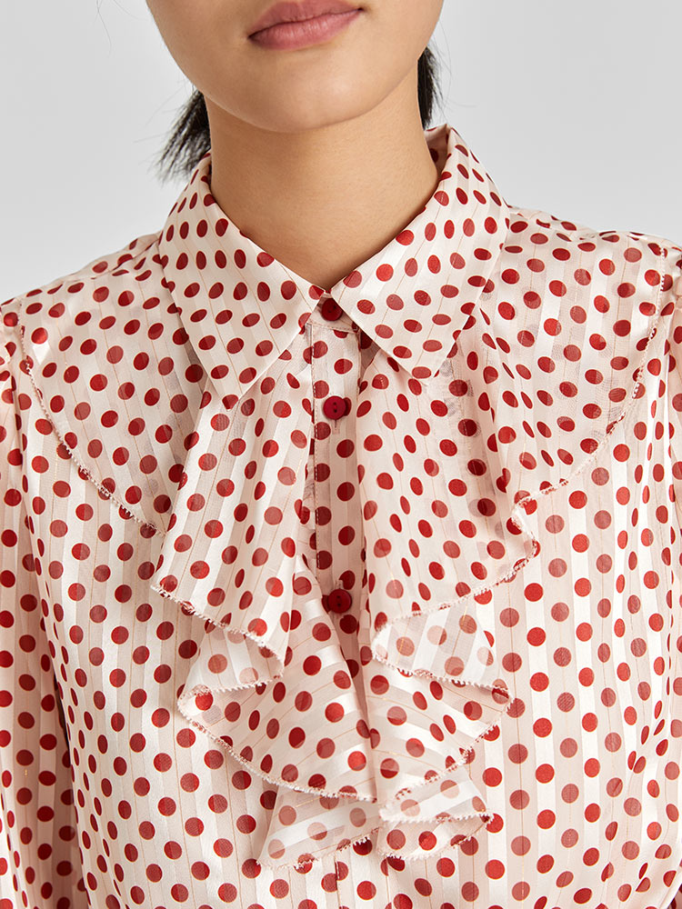 Ruffle Collar Polka Dots Women Blouse