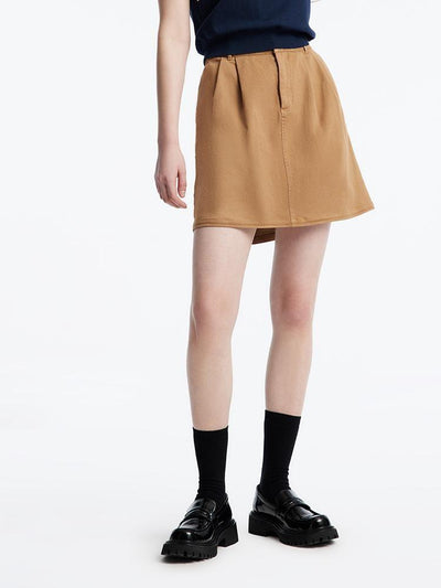 Camel A-Line Mini Skirt With Belt