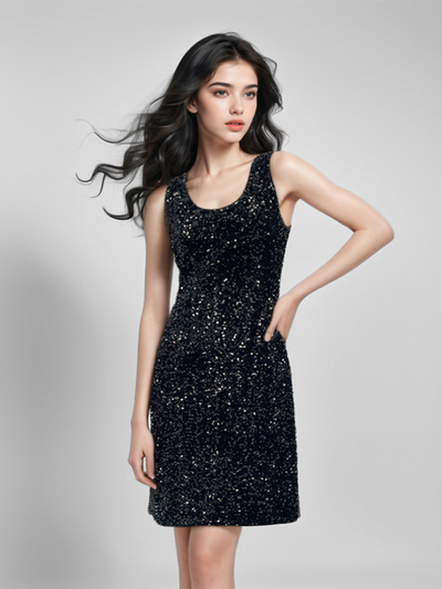 Velvet Sequins Women Mini Vest Dress