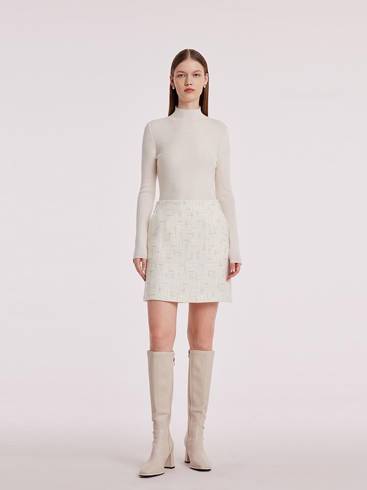 White A-Line Tweed Mini Skirt