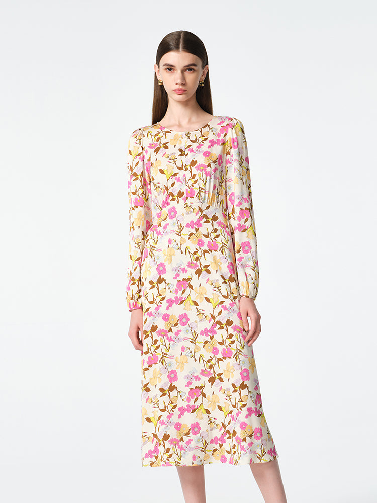 19 Momme Mulberry Silk Floral Printed Women Midi Dress