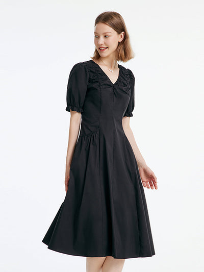 Gathered Waist Cotton Midi Dress