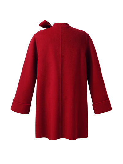 Tencel Wool Women Coat With Detachable Bowknot