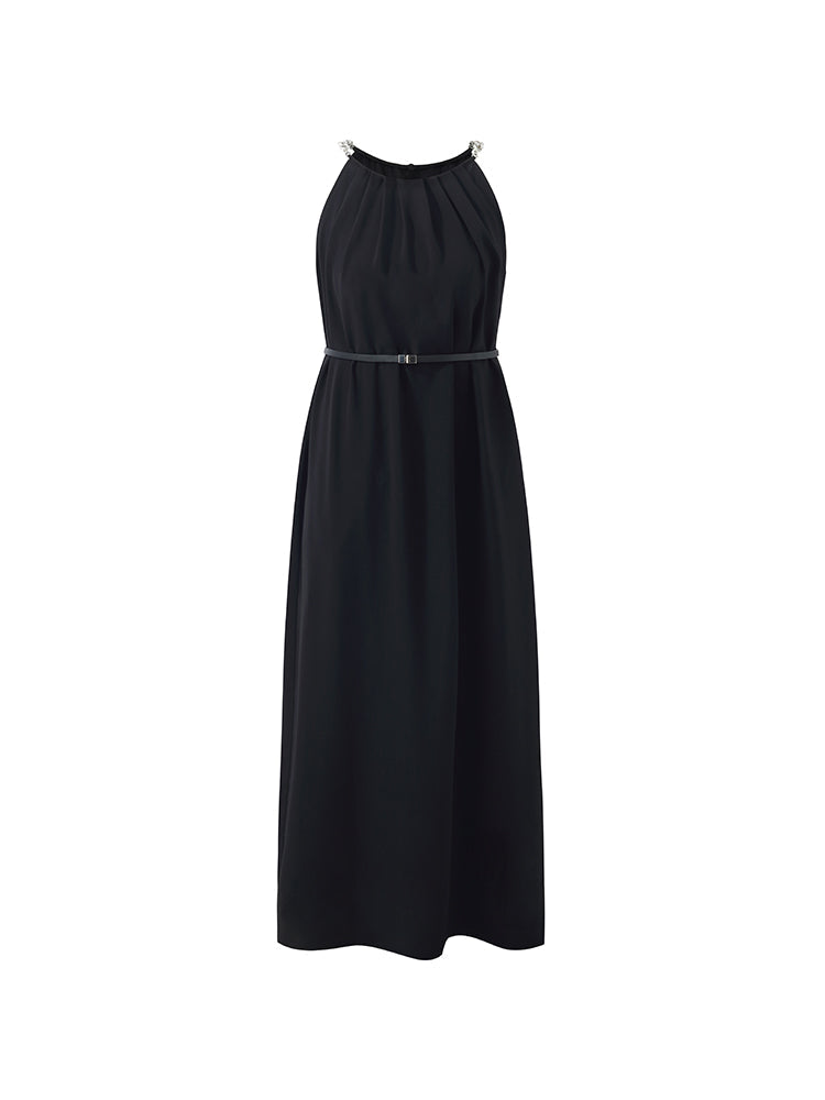 Triacetate Women Maxi Dress With Detachable Chains And Belt