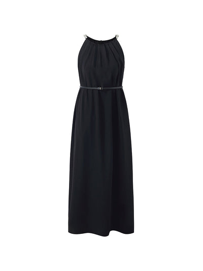 Triacetate Women Maxi Dress With Detachable Chains And Belt