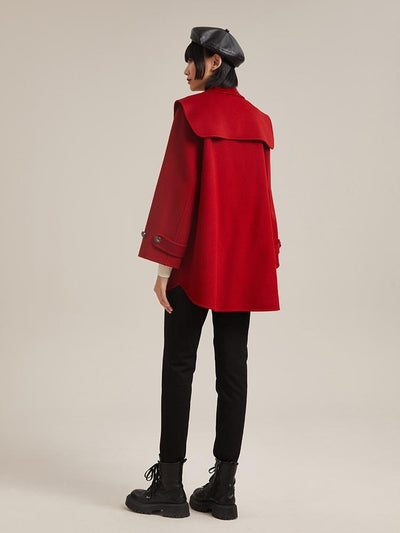 Tencel Woolen Double-Faced Coat With Detachable Shawl And Brooch