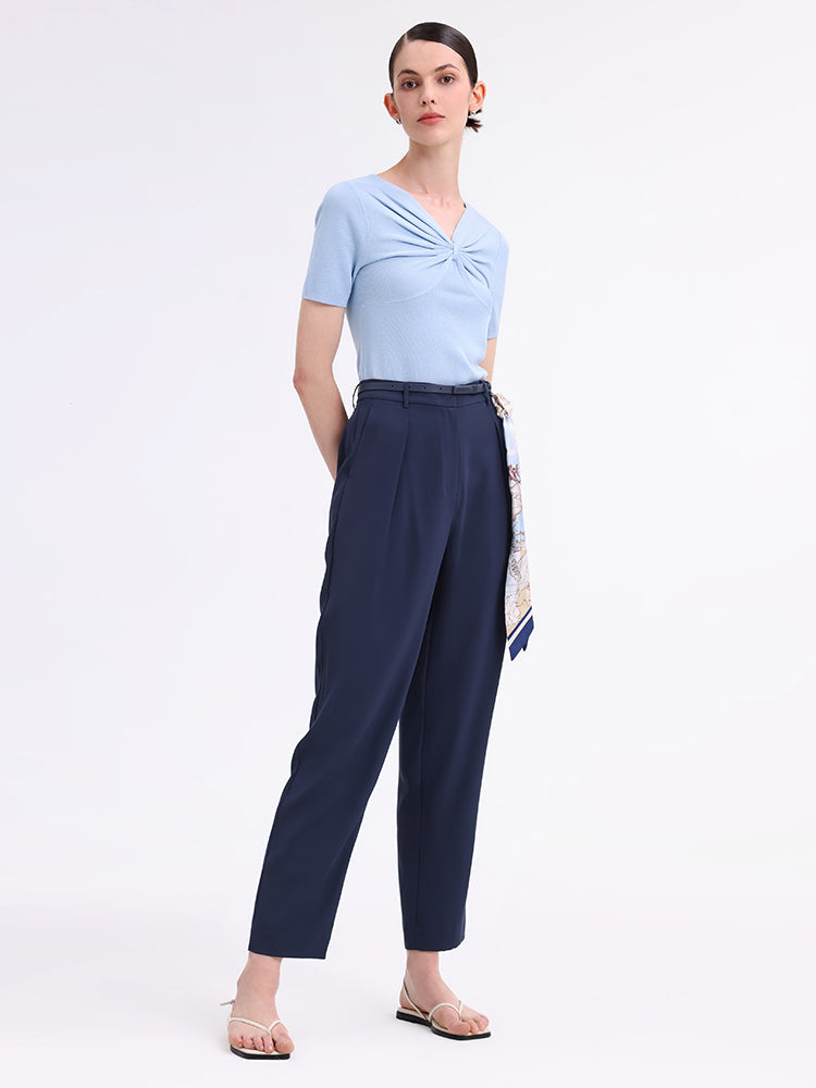 Triacetate Tapered Pants With Belt And Silk Scarf