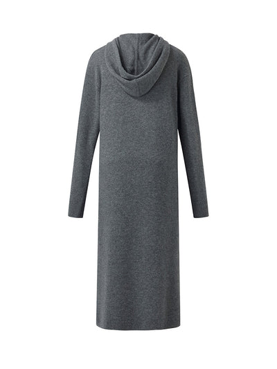 Wool Blend Women Hooded Midi Dress