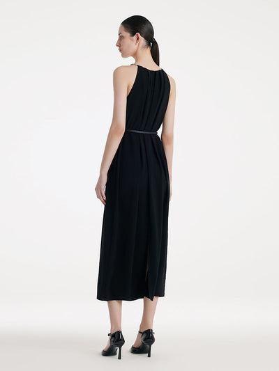 Triacetate Women Maxi Dress With Detachable Chains And Belt