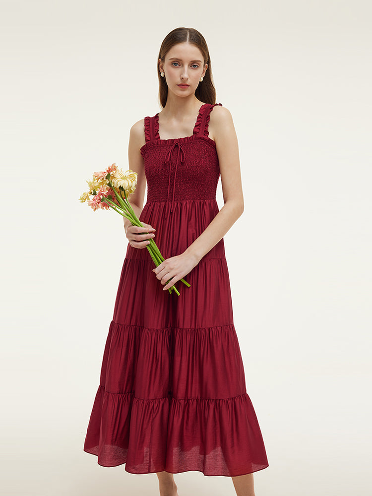 Tencel Ruffle Strap Women Maxi Dress