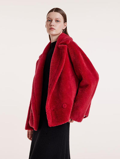 Lapel Double-Breasted Teddy Lamb Wool Short Coat