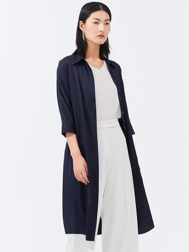 Silk Gathered Waist Women Shirt Dress