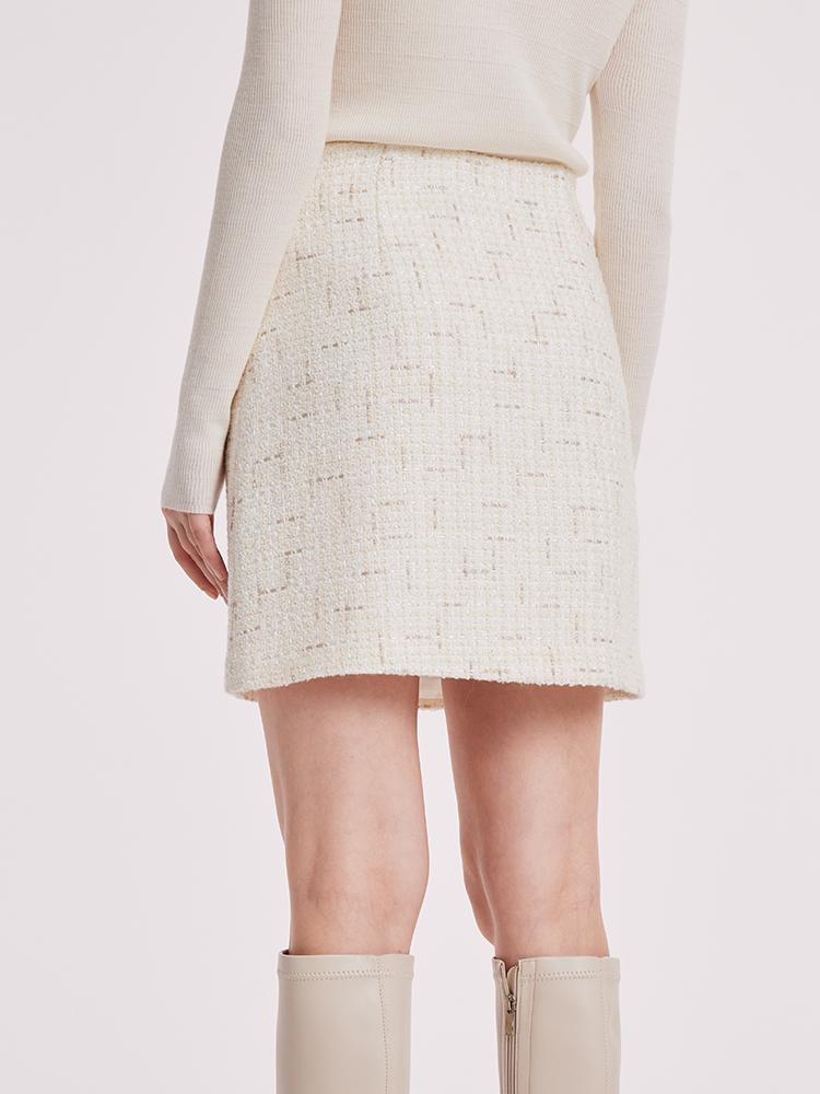 White A-Line Tweed Mini Skirt