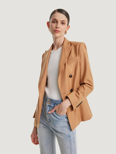 Camel Worsted Woolen Women Blazer