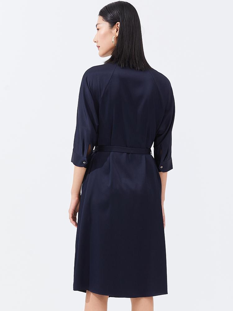 Silk Gathered Waist Women Shirt Dress