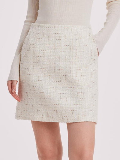 White A-Line Tweed Mini Skirt