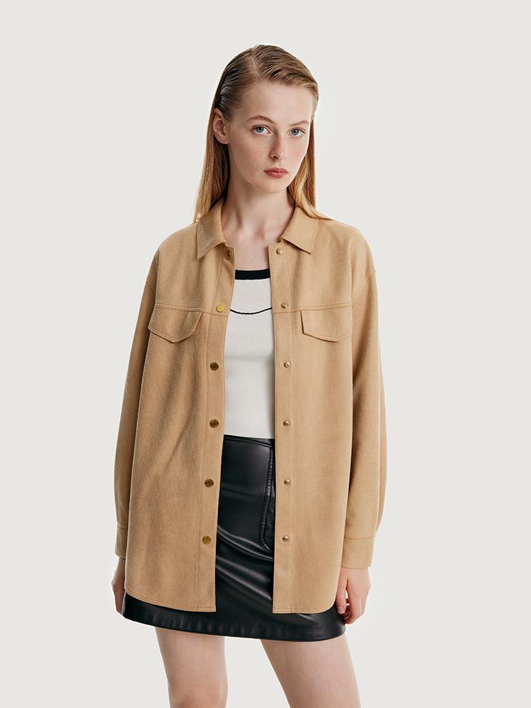 Faux Suede Women Jacket With Leather Belt