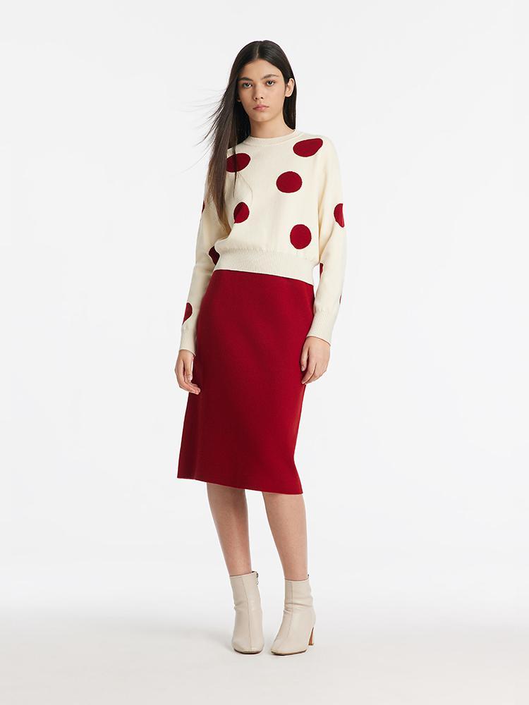 Tencel Wool Polka Dot Sweater And Half Skirt Two-Piece Set