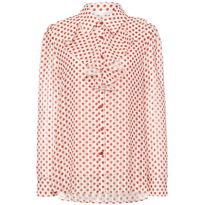 Ruffle Collar Polka Dots Women Blouse