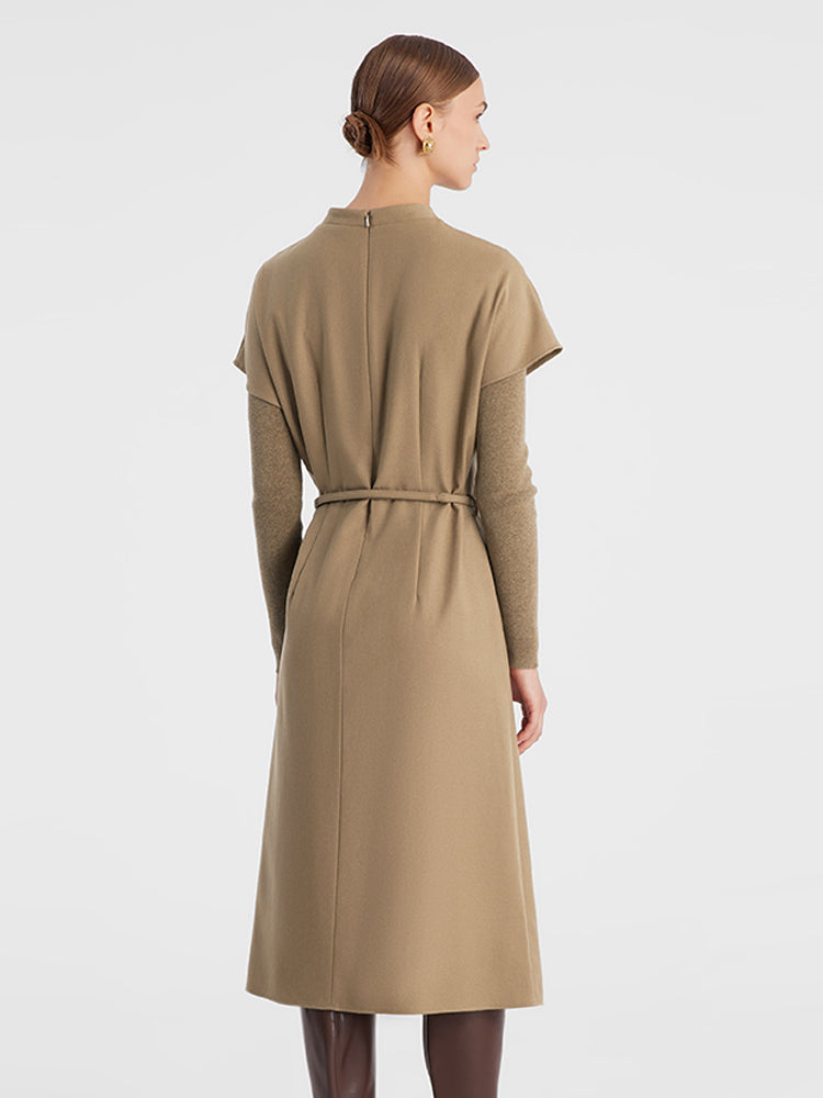 Cashmere And Woolen Double-Layer Pieces Midi Dress