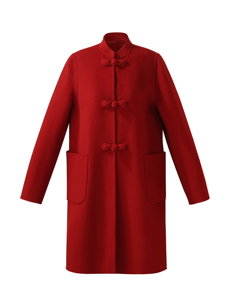 Tencel Wool Cheongsam Button Women Coat