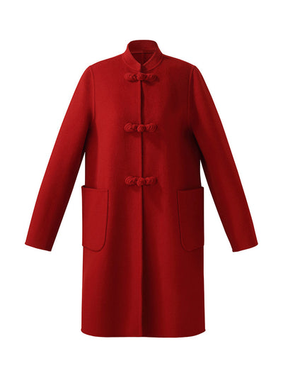 Tencel Wool Cheongsam Button Women Coat