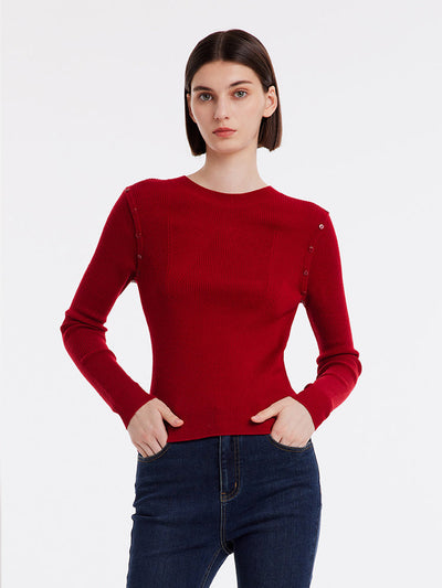 Detachable Sleeve Woolen Round Neck Women Sweater