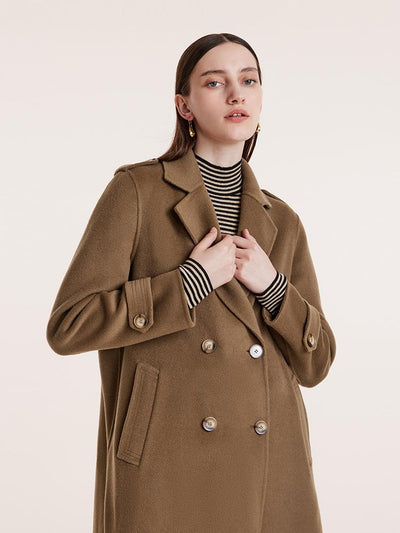 Mid-Length Notched Lapel Double-Faced Wool Women Coat