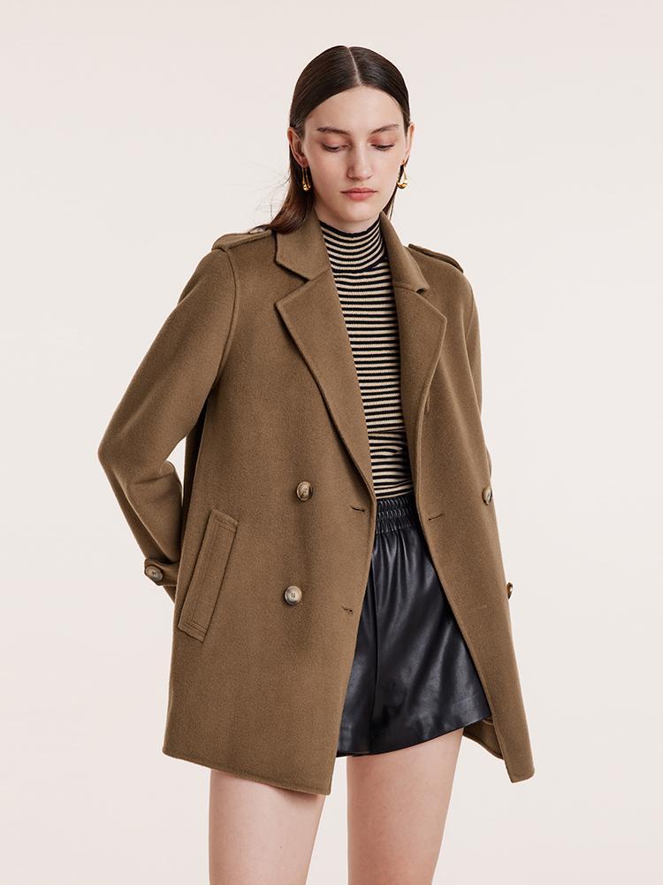 Mid-Length Notched Lapel Double-Faced Wool Women Coat